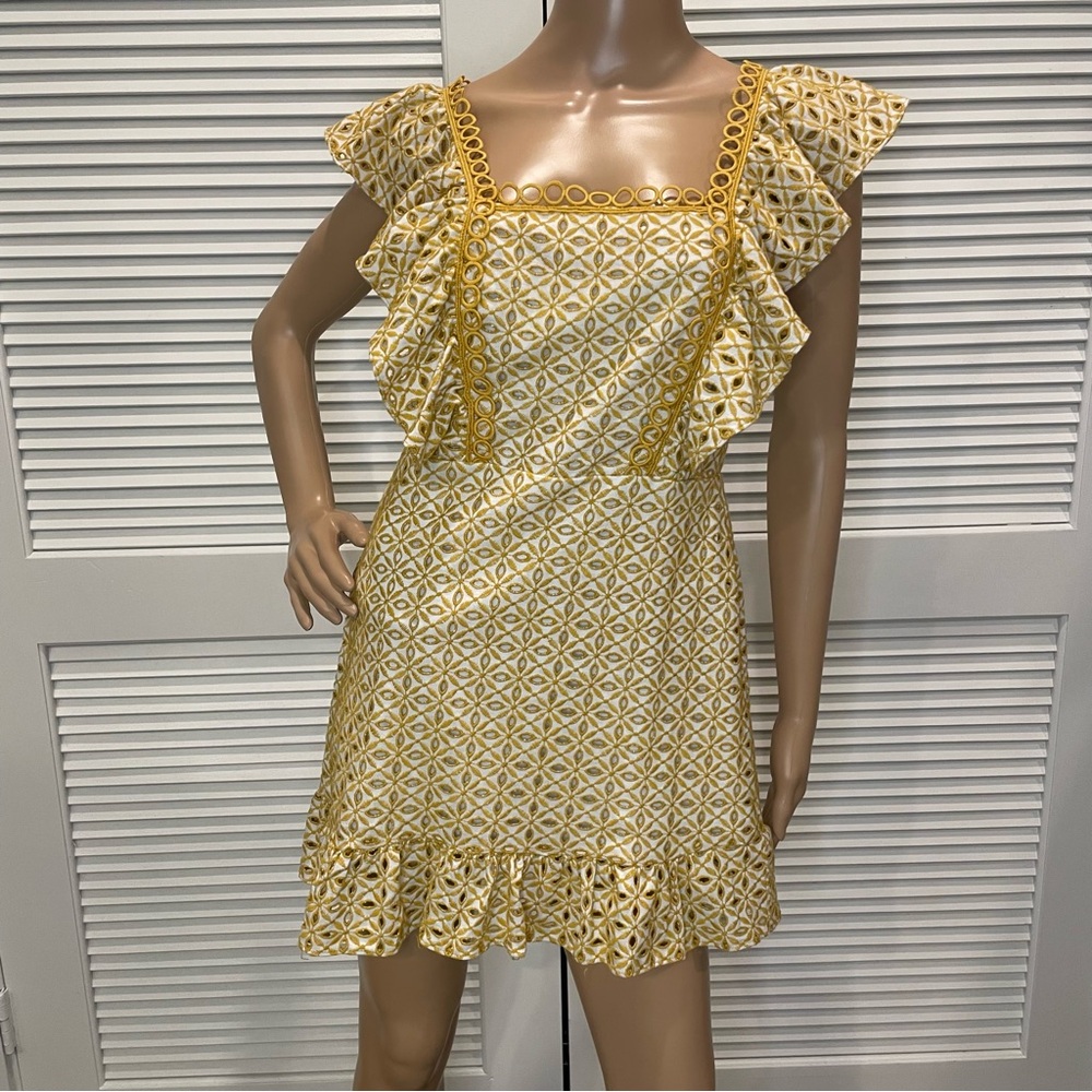 Yellow Embroidered Ruffle Dress